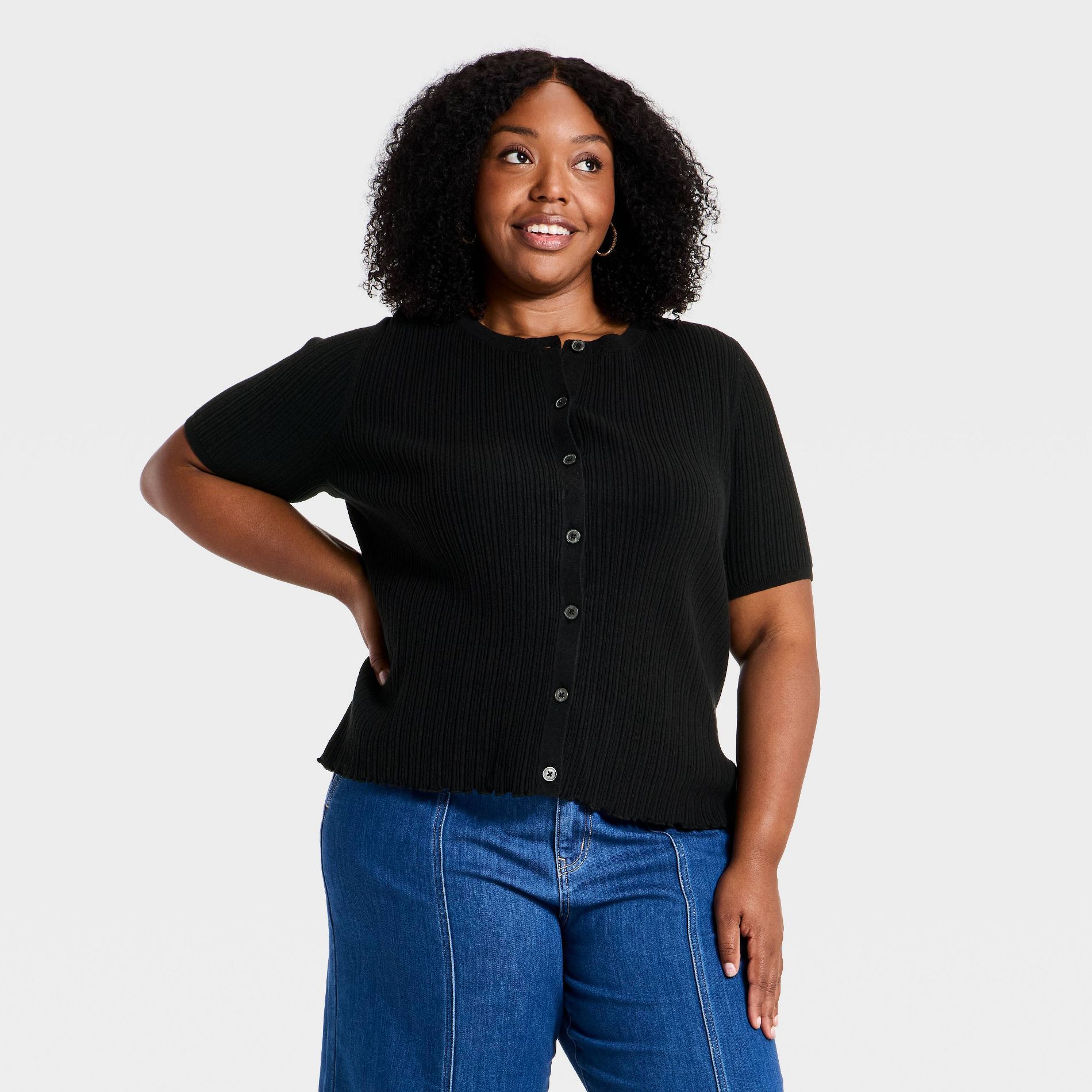 Women's Button-Front Ribbed Cardigan Sweater - Ava & Viv™