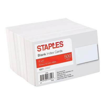 Staples 3" x 5" Blank White Index Cards 500/Pack (51010) 233593