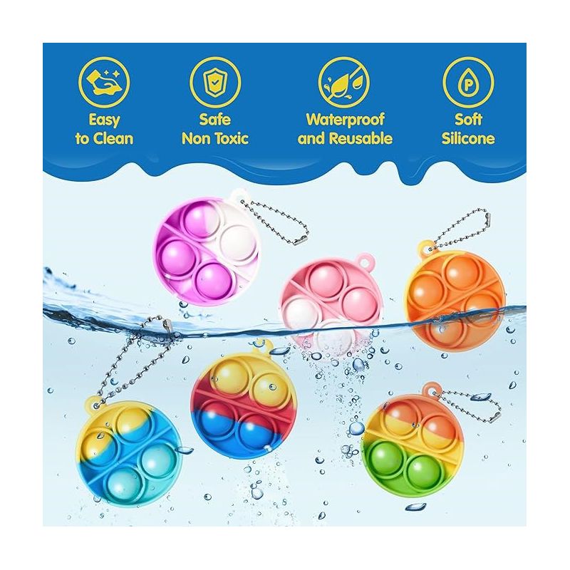 Syncfun 30Pcs Pop Fidget Toys Pop Fidget Keychain Rainbow Bubble Popping Game Mini Fidget Toys Bulk Party Favors for Kids, Sensory Fidget Toys, 3 of 17