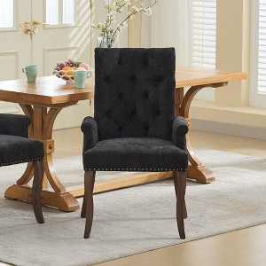 Fabric Accent Dining Chair, Curved Solid Wood Legs, Elegant Tufted Club Dining Room Kitchen Room Arm Dining Chair, Single Pack - 1 of 4