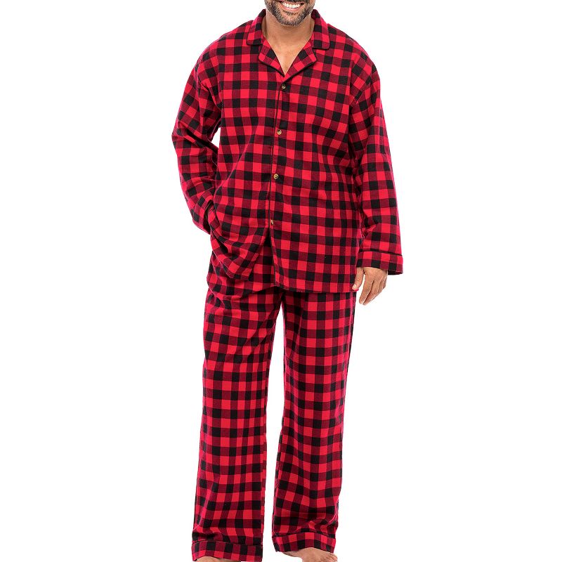 Men's Soft Cotton Flannel Pajamas Lounge Set, Warm Long Sleeve Shirt and Pajama Pants with Pockets, 1 of 7