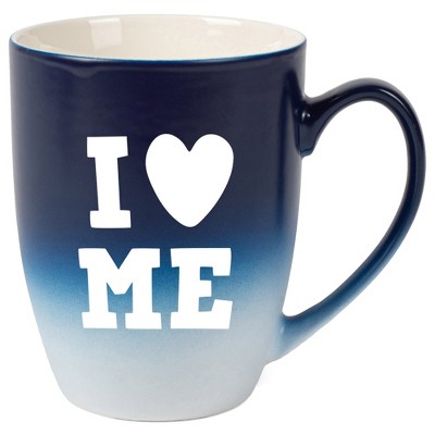 Elanze Designs I Heart Me Two Toned Ombre Matte Navy Blue and White 12 ounce Ceramic Stoneware Coffee Cup Mug