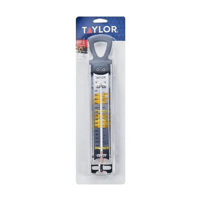 Taylor Candy Deep Fry Analog Kitchen Cooking Thermometer: Stainless Steel, Clip Mount, 100-400°F, Reads Celsius & Fahrenheit