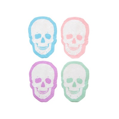 Jollity & Co. - Pastel Skull Large Napkins - Pack of 16 Paper Napkins, 4 Of Each Color Napkin Per Pack