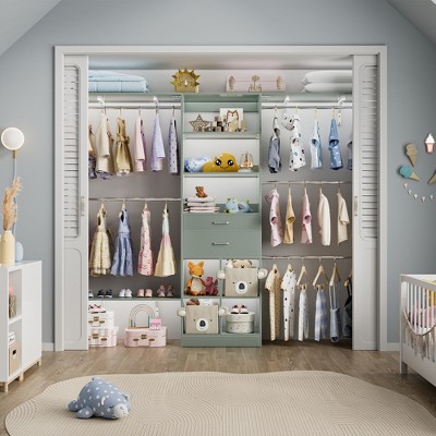 Aheaplus 4.75-8FT Closet System with Wooden Drawers & Cube Storage Organizer - Cyan