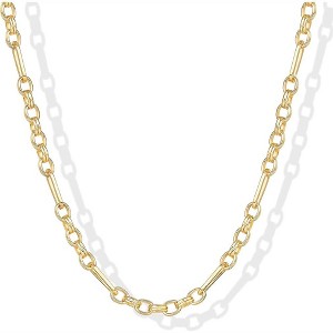 14K Gold Plated Curb Paperclip - HTUTWOO™ Box Sphere Bead Snake Herringbone and Figaro Chain Adjustable Necklace - 1 of 3