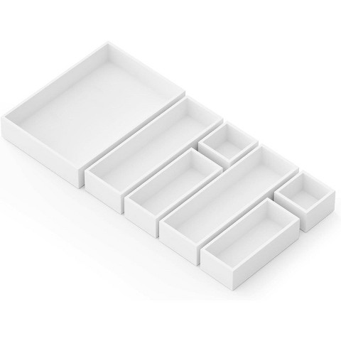 SpaceAid 7-Piece Bamboo Drawer Organizer Set – Multi-Use Divider Bins for Kitchen, Bathroom, Office, and Makeup Storage, White