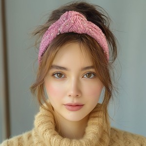 Wrapables Wide Knotted Headbands, Top Knot Headbands for Women and Girls, Pink Tweed - 1 of 4