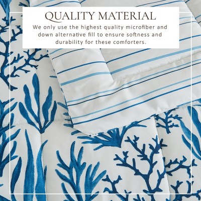 Twin Navy Sea Coral Print Reversible Microfiber Comforter Set