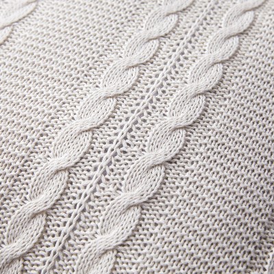 Dublin 18" White Cotton Cable Knit Cozy Square Throw Pillow