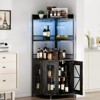 5-Tiers Corner Bar Cabinet with Power Outlet,64''Industrial Tall Wine Cabinet with  Lights&Glass Holder, Liquor Cabinet with Storage - 3 of 4
