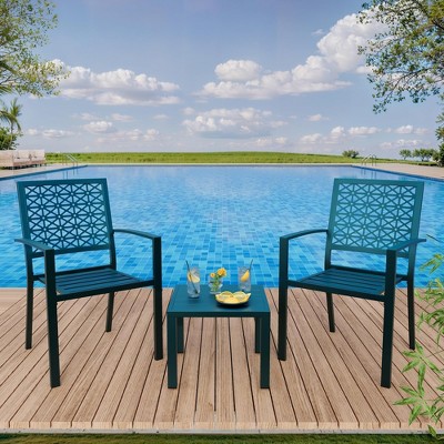 3-Piece Small Patio Bistro Set with Stackable Chairs & Side Table, Space-Saving Outdoor Furniture for Porch, Garden, Balcony
