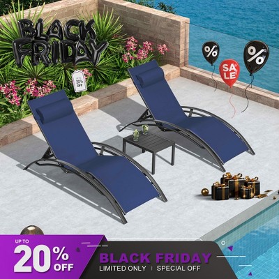 PURPLE LEAF Patio Chaise Lounge Set of 3 Outdoor Lounge Chair Beach Pool Sunbathing Lawn Lounger Recliner Chiar, Side Table Included