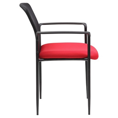 Red Mesh and Metal Stackable Guest Chair with Fixed Arms