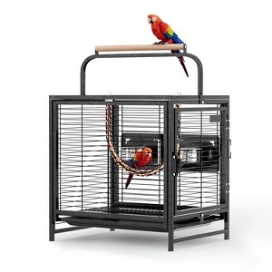 VINGLI Bird Cage, 25 inch Wrought Iron Bird Travel Carrier, Cage with Handle for Parakeets, Parrot, Lovebirds, Finches, Small/Medium Birds - 1 of 4
