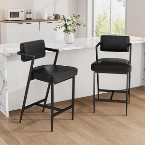 Tall Bar Stools Set of 2, Upholstered Counter Height Bar Stools with Thick Cushion, Thickened Metal Legs, Backrest and Footrest, for Home - 1 of 4