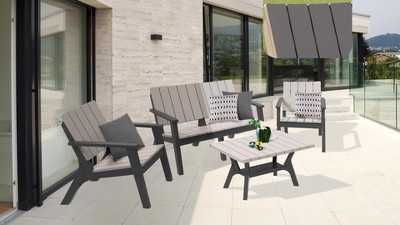 Enzo 4-Piece Black and Gray Polypropylene Patio Sofa Set