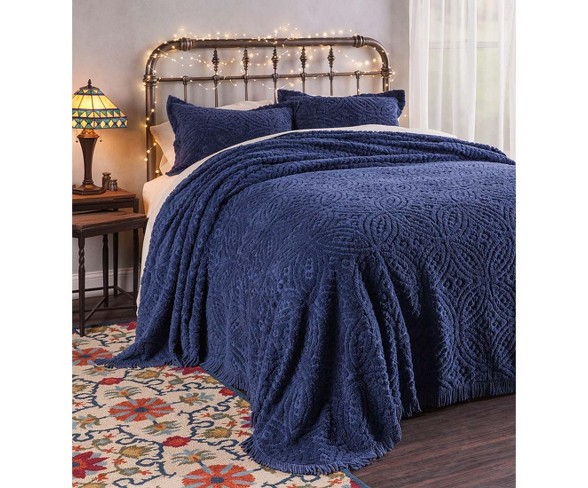 Wedding Ring Tufted Chenille Bedspread, Queen Size, Blue - Plow & Hearth