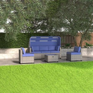 Gulches 6 Pieces Patio Furniture Sets, Outdoor Rattan Daybed with Retractable Canopy  for  Garden - 1 of 4