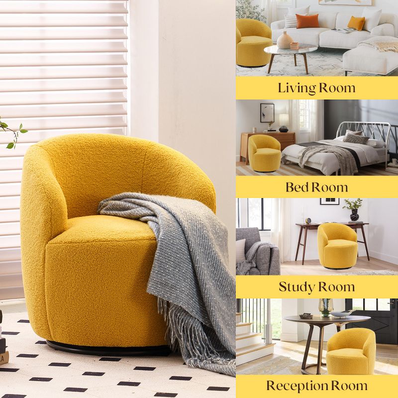 360° Swivel 25.60'' Wide Soft Touch Modern Teddy Tiny Upholstered Barrel Varity Chairs -The Pop Maison, 4 of 7