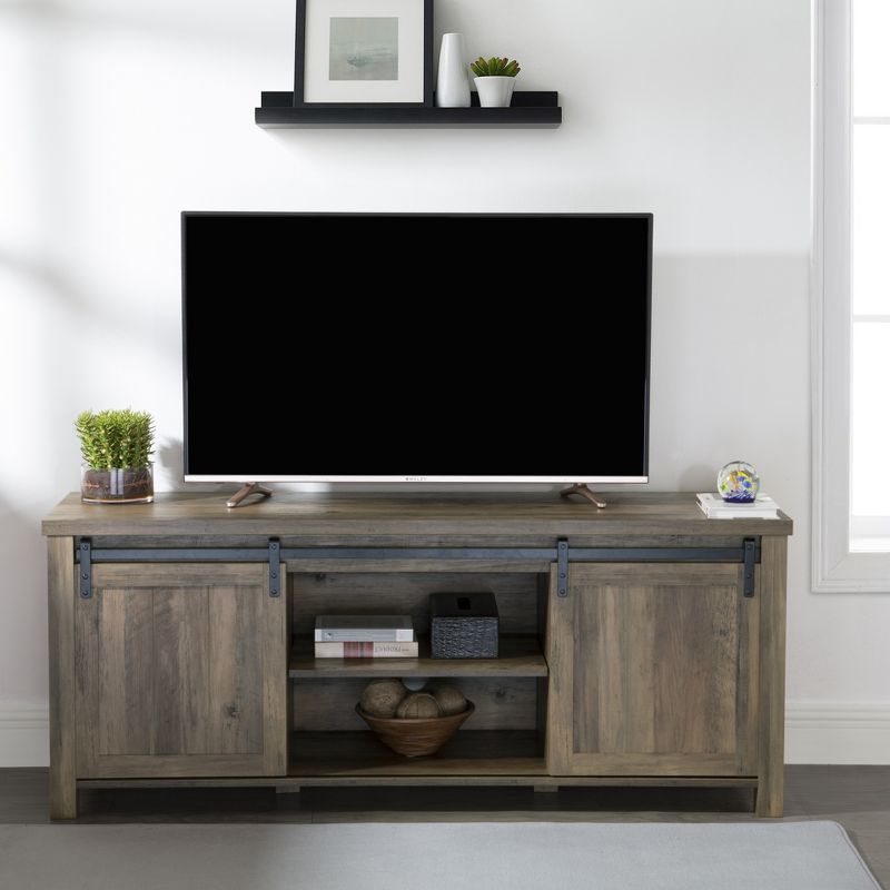 FC Design 58"W Farmhouse Sliding Barn Door TV Stand for TVs up to 65 Inches, 2 of 9