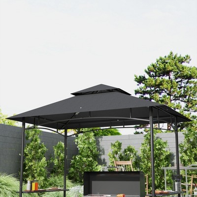 Dark Gray Steel 8' x 5' Outdoor BBQ Grill Gazebo with Shelves