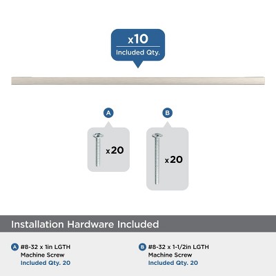 Brushed Nickel Modern Cabinet Pull Bar with Mounting Hardware, 10 Pack