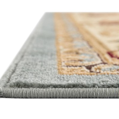 Light Blue and Cream Medallion Synthetic Rectangular Area Rug