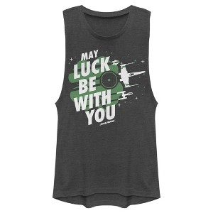 Juniors Womens Star Wars X-Wing Starfighter St. Patrick's Day May Luck Be With You Festival Muscle Tee - 1 of 4