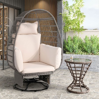 1 Piece Outdoor 360° Rattan Swivel Egg Chair,Indoor Outdoor Patio Lounge Basket with Cushions,Patio Woven Wicker Egg Chair-Coolbibila
