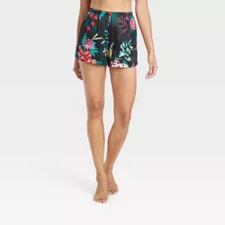 Women's Floral Print Satin Pajama Shorts - Stars Above™ Black