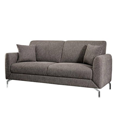 74" Sofa with Fabric Padded Seat and Metal Legs Dark Gray - Benzara