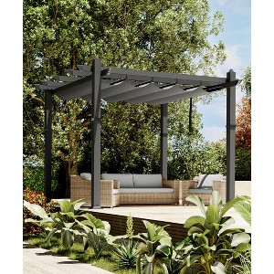 Woodgrain Aluminium Pergola Upgraded Retractable Outdoor Pergola with Canopy Modern Gazebo for Backyard, Patio, Porch, Grape Trellis - 1 of 4