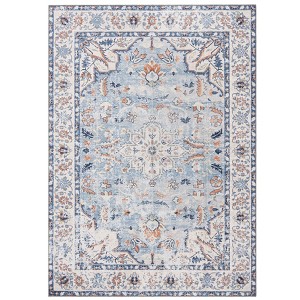 8'x10' Washable Floral Medallion Living Room Rugs, Distressed Print Retro Accent Bedroom Carpet, Large Low Pile Non Slip Dining Room Rugs, Light Blue - 1 of 4