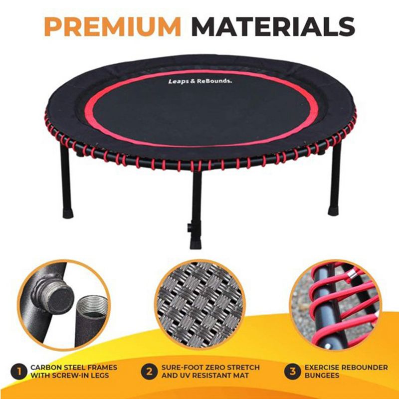 LEAPS & REBOUNDS 40" Round Mini Fitness Trampoline & Rebounder Indoor Home Gym Exercise Equipment Low Impact Workout for Adults, Red, 6 of 8