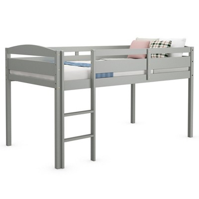Tangkula Twin Size Loft Bed Wooden Slats Support Loft Bed Frame w/ Ladder & Guardrails