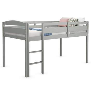 Tangkula Twin Size Loft Bed Wooden Slats Support Loft Bed Frame w/ Ladder & Guardrails