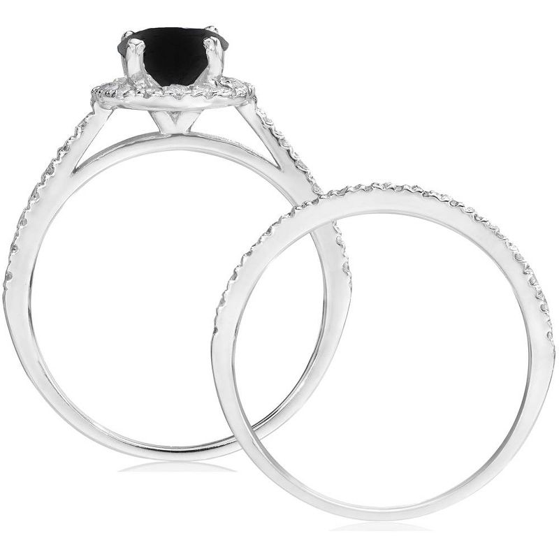 Pompeii3 2 1/2 Ct Treated Black Diamond Halo Engagement Wedding Ring Set 14K White Gold, 3 of 6