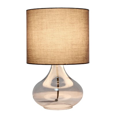 Smoke Gray Glass Gourd Nightstand Lamp with Barrel Shade