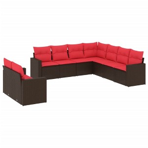 vidaXL 9 Piece Patio Sofa Set with Cushions Brown Poly Rattan - 1 of 4