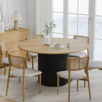 PexFix 52" Wood Round Dining Table Kitchen Table for 4-6 with Arc-Shaped Edge Top & Concave Cylinder Legs for Living/Dining Room Coffee Office Natural
