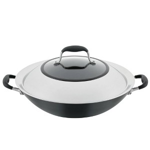 Anolon Advanced Home 14" Hard Anodized Nonstick Wok with Side Handle and Lid Onyx - 1 of 4