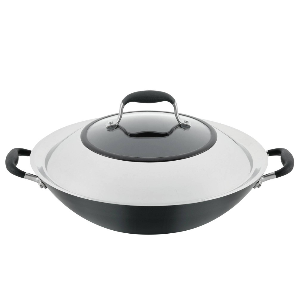 Anolon 14 Advanced Home Hard Anodized Nonstick Wok with Side Handle and Lid Onyx