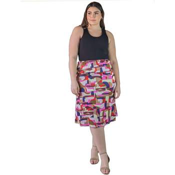 Plus Size Knee Length Abstract Print Elastic Waistband Skirt