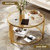PAGED Round Wooden Coffee Table, Retro Side Table with Storage and Sliding Door, Center Table for Living Room, Bedroom - 3 of 4