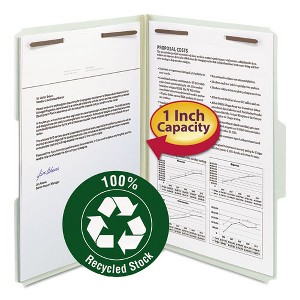 Smead Recycled Pressboard Fastener Folders, 1" Expansion, 2 Fasteners, Legal Size, Gray-Green Exterior, 25/Box - 1 of 4
