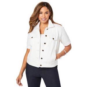 Jessica London Women's Plus Size Short Sleeve Denim Jacket - 1 of 4