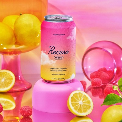 Recess Mood Raspberry Lemon Sparkling Water with Magnesium L-Threonate - 4pk/12 fl oz
