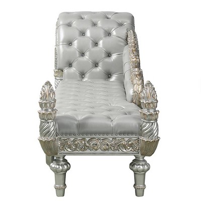 82" Beige Synthetic Leather Rococo Chaise Lounge with Champagne Finish