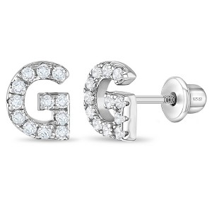 Girl's Cubic Zirconia Letter Initial Screw Back Sterling Silver Earrings - In Season Jewelry - 1 of 4